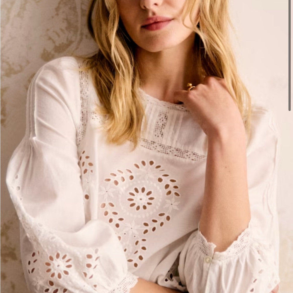 Sezane Enea White Eyelet Top